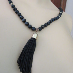 Black Faceted Bead Necklace with Tassel